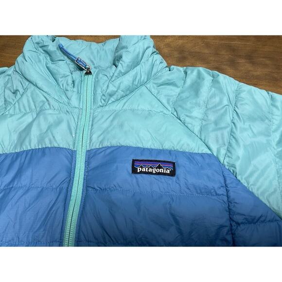 PATAGONIA Women’s L Down Fill Puff Jacket Blue Two Toned Netplus Shells - Picture 3 of 13